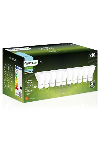 Lumiled 10x Bec LED GU10 Spot PAR16 1.5W = 15W 135lm 6500K Rece 36 °