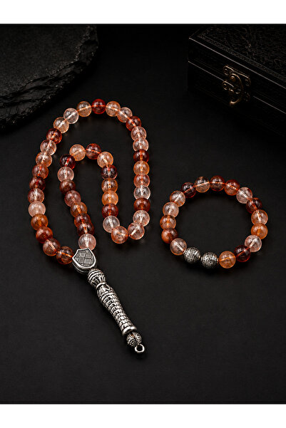 İyyaKee Himalaya Quartz Natural Stone Prayer Beads and Bracelet Set Medium Si...