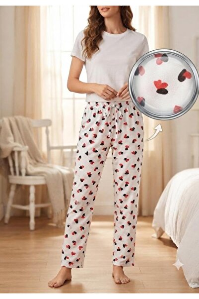 Serena Pantaloni de pijama de dama ALB cu buburuze