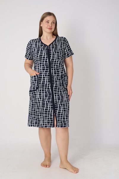 ROMEO LİFE Rochie de vară pentru femei, mărime mare, 100% bumbac, țesătură pieptănată, cu fermoar / Laci-Çizgi 4099