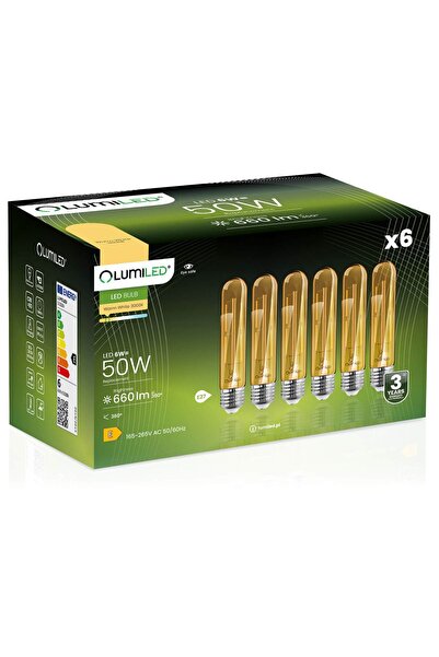 Lumiled 6x Bec LED tubular E27 T30 6W = 50W 660lm 2000K Cald 360 °   Filament...