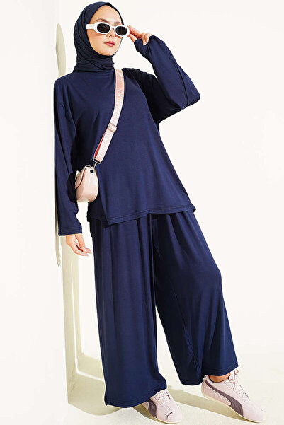 YAZGI MODA Bisiklet Yaka Basic İkili Takım Lacivert