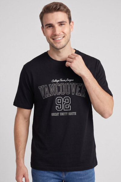 R&B Printed T-Shirt with Crew Neck and Short Sleeves