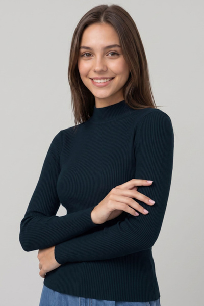 R&B Ribbed Top with Mock Neck and Long Sleeves