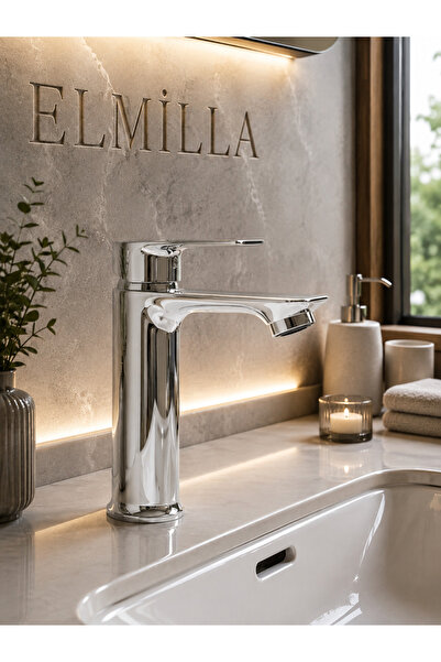 elmilla Lüx Krom Sabit Lavabo Bataryası Premium Tasarım Ağır Gövde Çift Su Gi...
