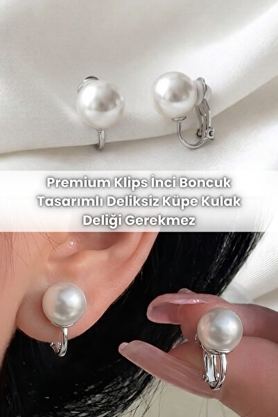Elifsu Jewelry أقراط كليب فاخرة بتصميم خرز لؤلؤي بدون ثقوب