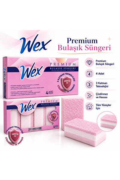 3 Katmanlı Çizdirmez Bulaşık Süngeri 4'lü Paket - Premium Serisi Pembe Renkli