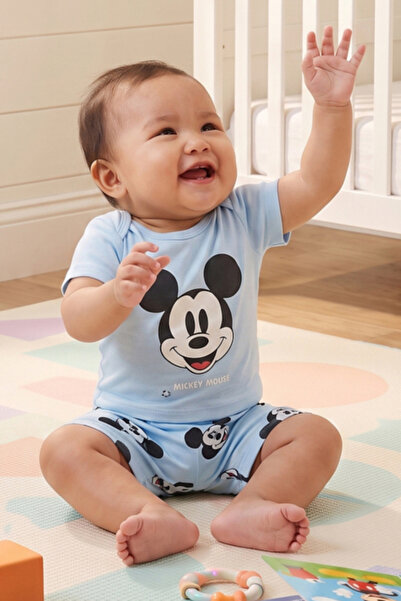 R&B Mickey Mouse Print Rompers with Short Sleeves