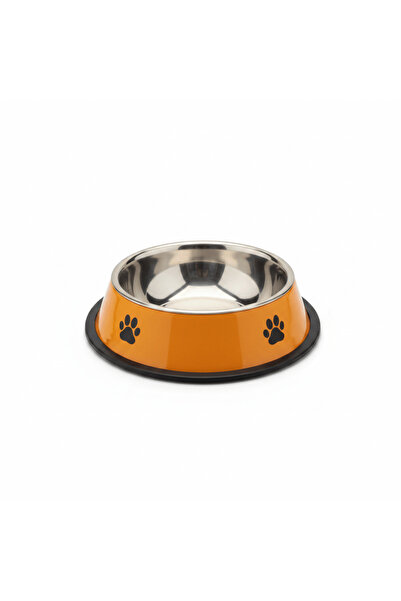 AKDC Orange & Silver Stainless Steel Pet Feeding Bowl - 18 cm