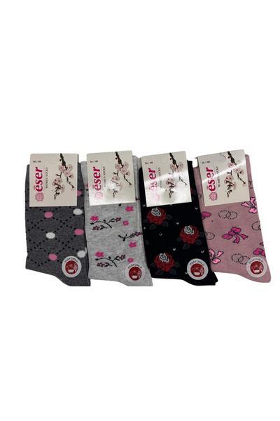 Eser Çorap 12 Pairs of Women's Patterned Socks - Anthracite, Gray, Black, Ros...
