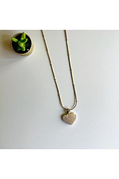 DİBA AVM Necklace 316L Steel Heart Pendant Women's Heart-Shaped Pearl Necklac...