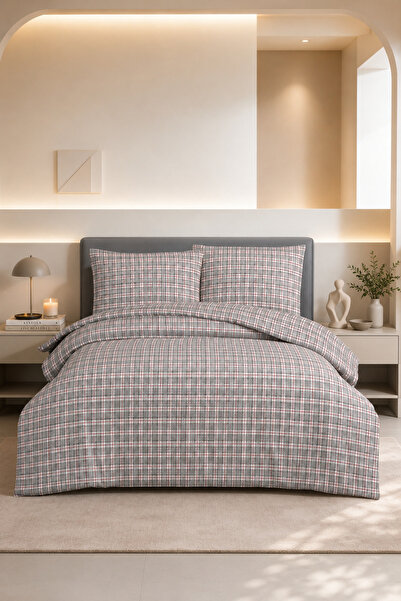 Menderes Home Cotton Collection Red Pld Flannel Double Duvet Cover Set 200X22...