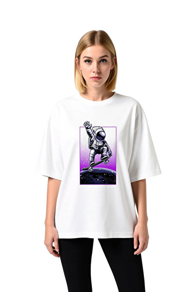 PayBuy Women's Oversize Space Themed Skateboarding Astronaut Printed Short Sl...