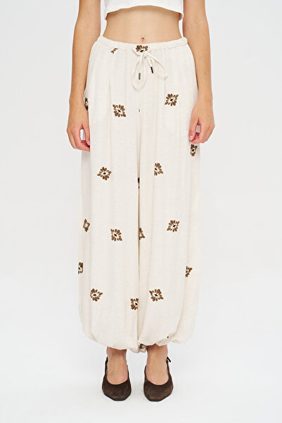 Orfeo Negro Women's Ethnic Embroidered Tie-Tie Natur Shalwar Trousers