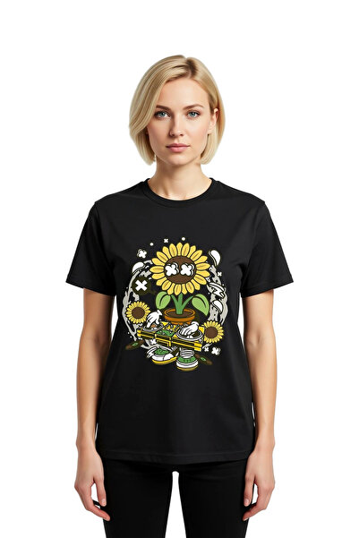 PayBuy Women's Graphic Printed Sunflower Turntable Music Themed Relaxed Fit C...