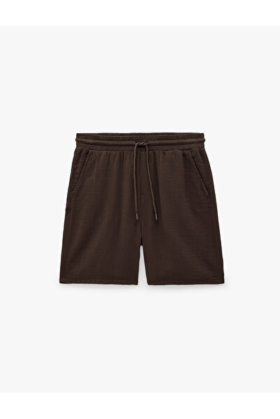 Koton Cotton Pocketed Muslin Bermuda Shorts with Tie Waist