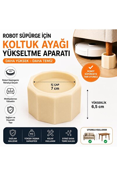 Razmo Robot Süpürge İçin Koltuk Ayağı Yükseltme Aparatı 6,5 Yükseltir 7 cm Ça...