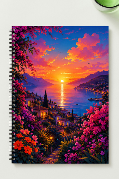 BLACKONECLASS Sunset Landscape Themed A5 Metal Spiral Bound Unlined Cardboard...
