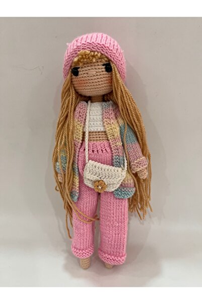 TOIVOS El Yapımı Amigurumi Örgü Bebek 28 cm Renkli Hırkalı Uzun Saçlı Tığ İşi...