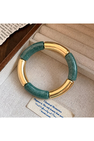 synshop Green Marble Patterned Gold Color Geometric Segmented Bohemian Vintag...