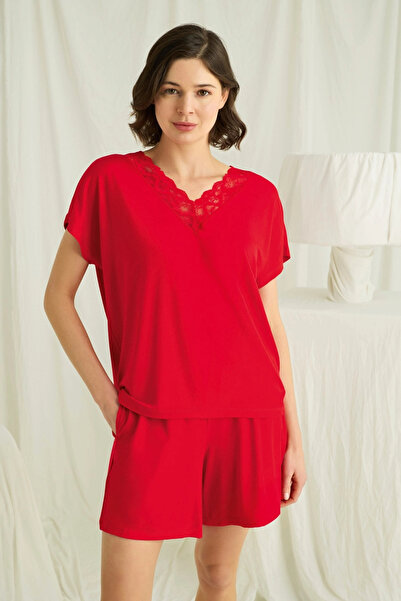 Generic Brand Short Sleeve Lace V-Neck Shorts Pajama Set