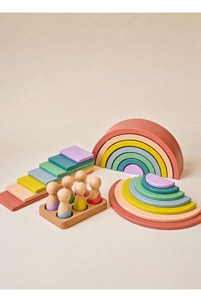 tiny wood Montessori Waldorf 7 Parçalı Pastel Ahşap Gökkuşağı Açık Uçlu Oyun ...