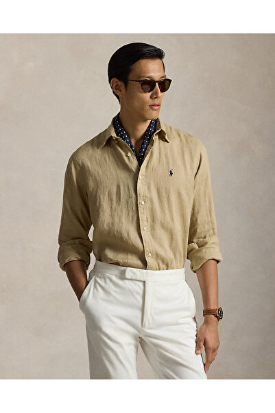 Ralph Lauren Blue Pony Embroidered Special Cut Linen Shirt