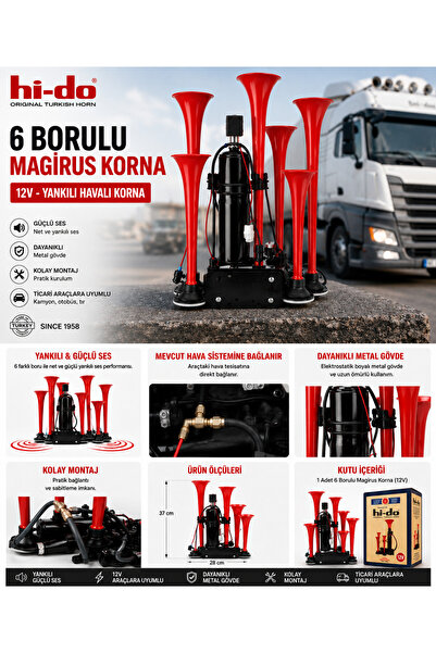 HIDO Hi-do 12V 6 Borulu Yankılı Da Dan Havalı Magirus Korna | Kamyonet Pikap ...