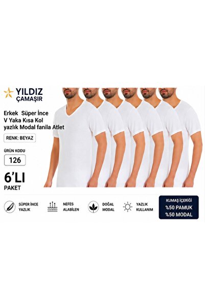 Yıldız Çamaşır Men's Summer Super Thin V-Neck Short Sleeve Modal Undershirt (...