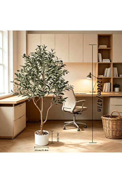 BESTONE 120cm Faux Olive Tree with Pot Premium Quality Evergreen Artificial P...