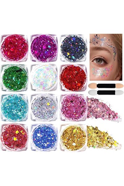 unbranded Sclipici pentru corp - 12 culori - Gel cu sclipici holografic grosi...
