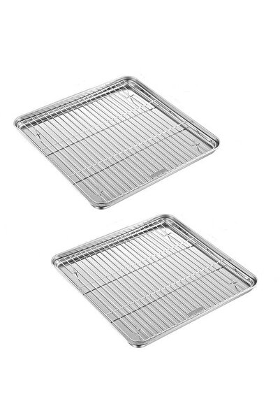 STARSTAR Stainless steel baking pan set (2 pieces), with rack, silver.