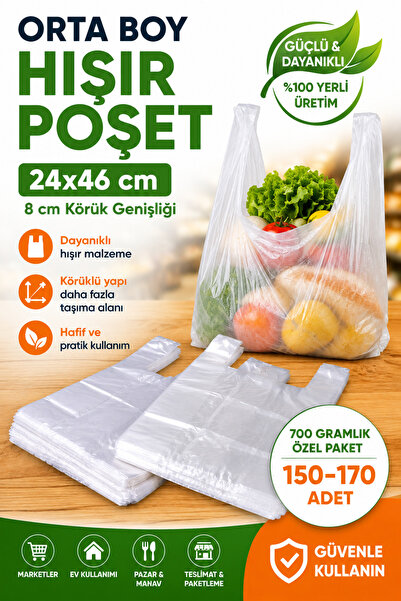 YOK YOK AMBALAJ Medium Size Tote Bag 24X46 cm 150-170 Pieces Grocery Shopping...