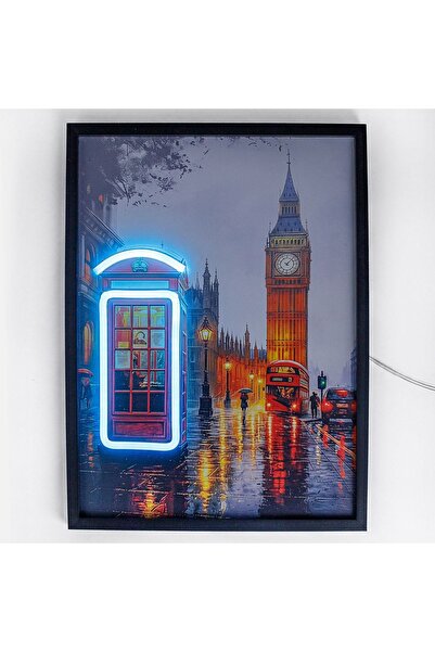 OEM Tablou LED Neon Londra 30x40cm cu design cabină telefonică