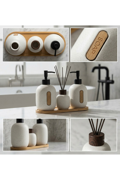 Generic Brand Modern Bamboo Stand Bathroom Set of 3 – Soap Dispenser, Lotion ...