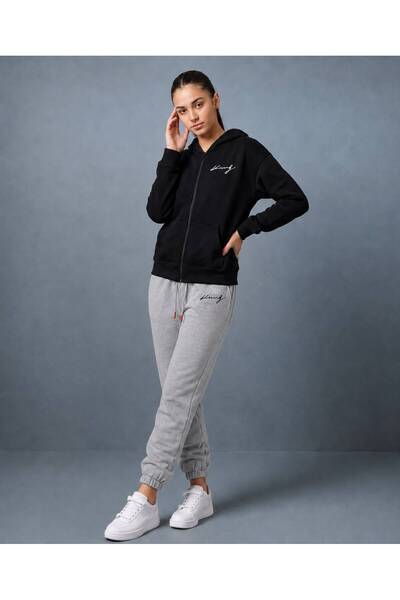 Gutsy Women'S-Men's Zippered Hooded Track Suit with Handwritten King Print