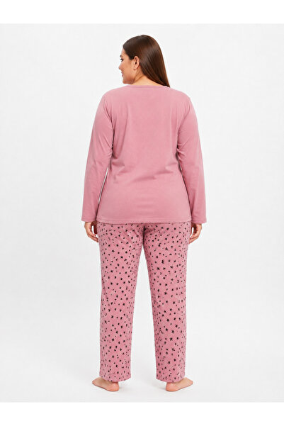 Genel Markalar Büyük Beden Kadın Mevsimlik Uzun Kol Awesome Pembe Pijama Takımı