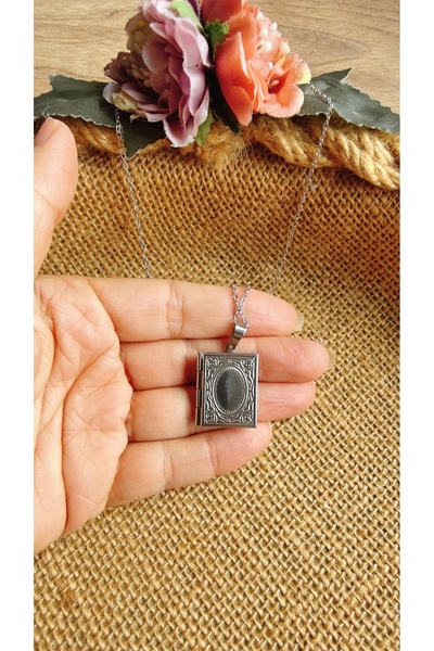 Yeşim Aksesuar Double Necklace with Openable Memory Pendant and Steel Chain T...