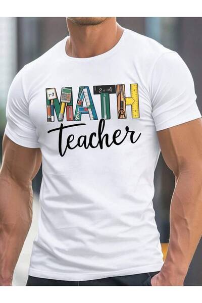 9JY Graphic Print T-Shirt, Short Sleeve Crew Neck T-Shirt Math Teacher Print,...