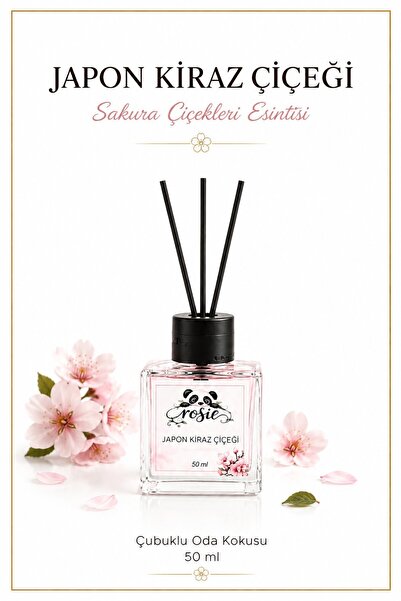 Rosie Japon Kiraz Çiçeği Çubuklu Oda Kokusu, Premium Cam Şişe, Kalıcı Ortam K...