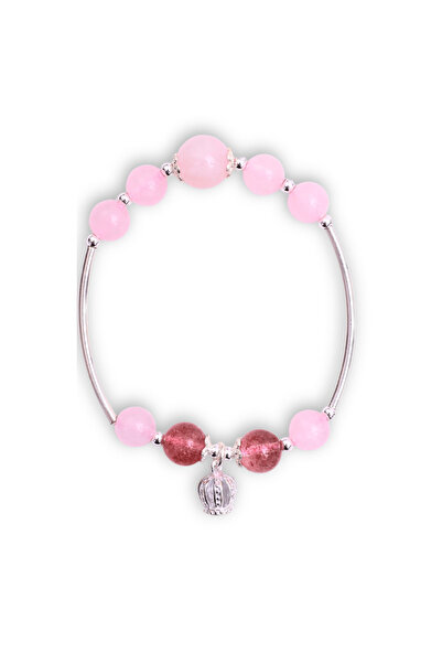 craftmystic Bratara Metalica cu Margele din Cuart Roz si Pandantiv in Forma d...