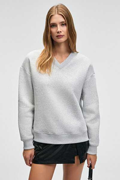 ETHIQUET Arinel women's v-neck regular fit gray melange sweatshirt