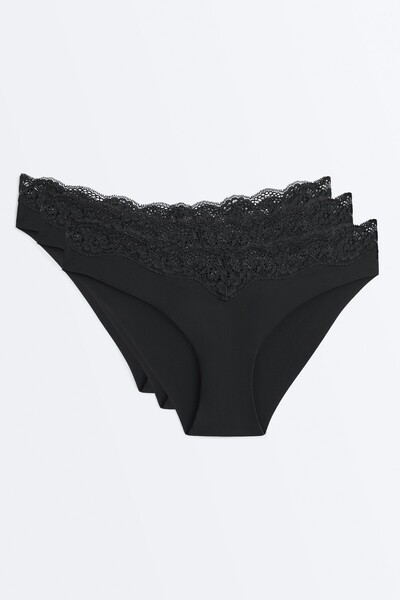 Oysho 3'lü V kesim lazer kesim dantelli poliamit bikini külot