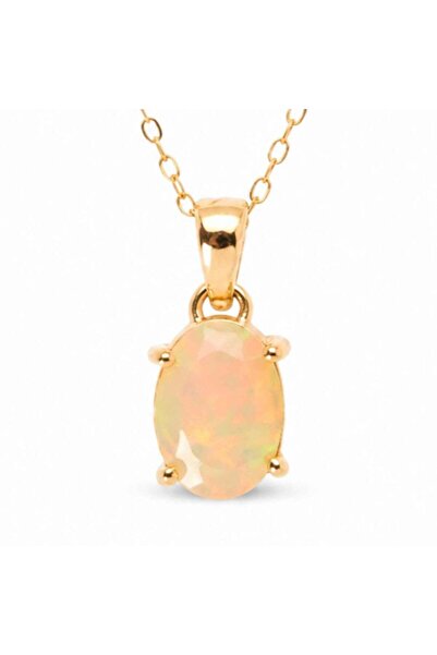 craftmystic Colier Argint 925 Placat cu Aur 18K cu Opal Etiopian Oval fatetat...