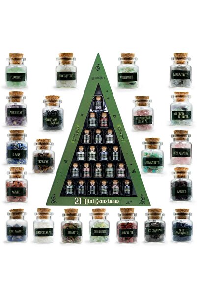 craftmystic Set of 21 Jars with Mini Crystals and Natural Stones for Magical ...