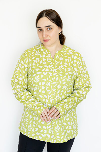 LINELLE Black White Leaf Print Ladies Shirt
