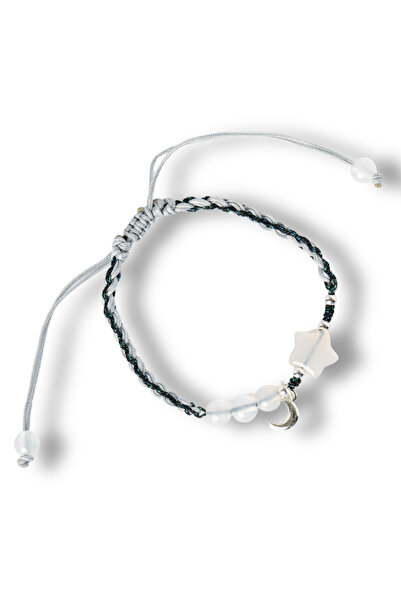 craftmystic Bratara ajustabila cu stea si semiluna din Agat gri - Talisman al...