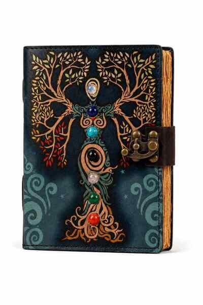 craftmystic Jurnal vintage pentru magie model „Book of Shadow” cu 7 pietre pe...