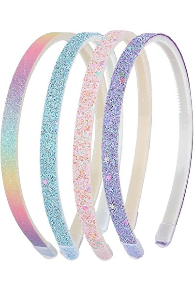Lonimia 4 Pcs Glitter Headbands for Girls, Plastic Sparkly Cute Non Slip Chun...
