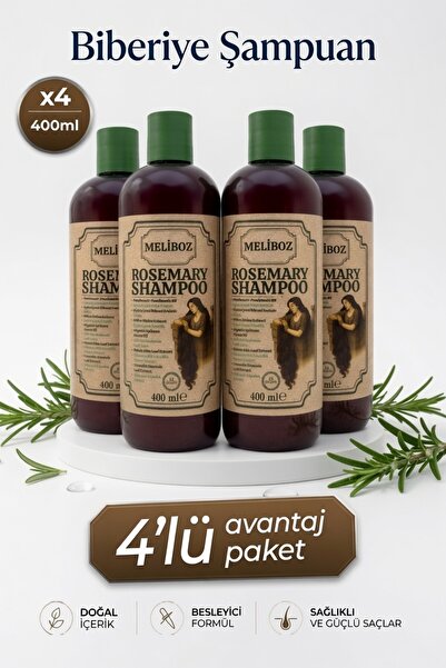 meliboz Biberiye Şampuanı 400 ml 4'lü Avantaj Paketi | Biotin Keratin Panthen...